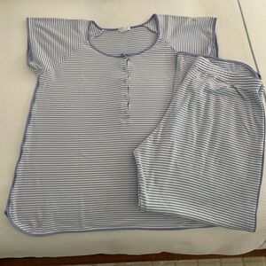 LAKE Maternity Pajamas, Blue and white stripe, Size M